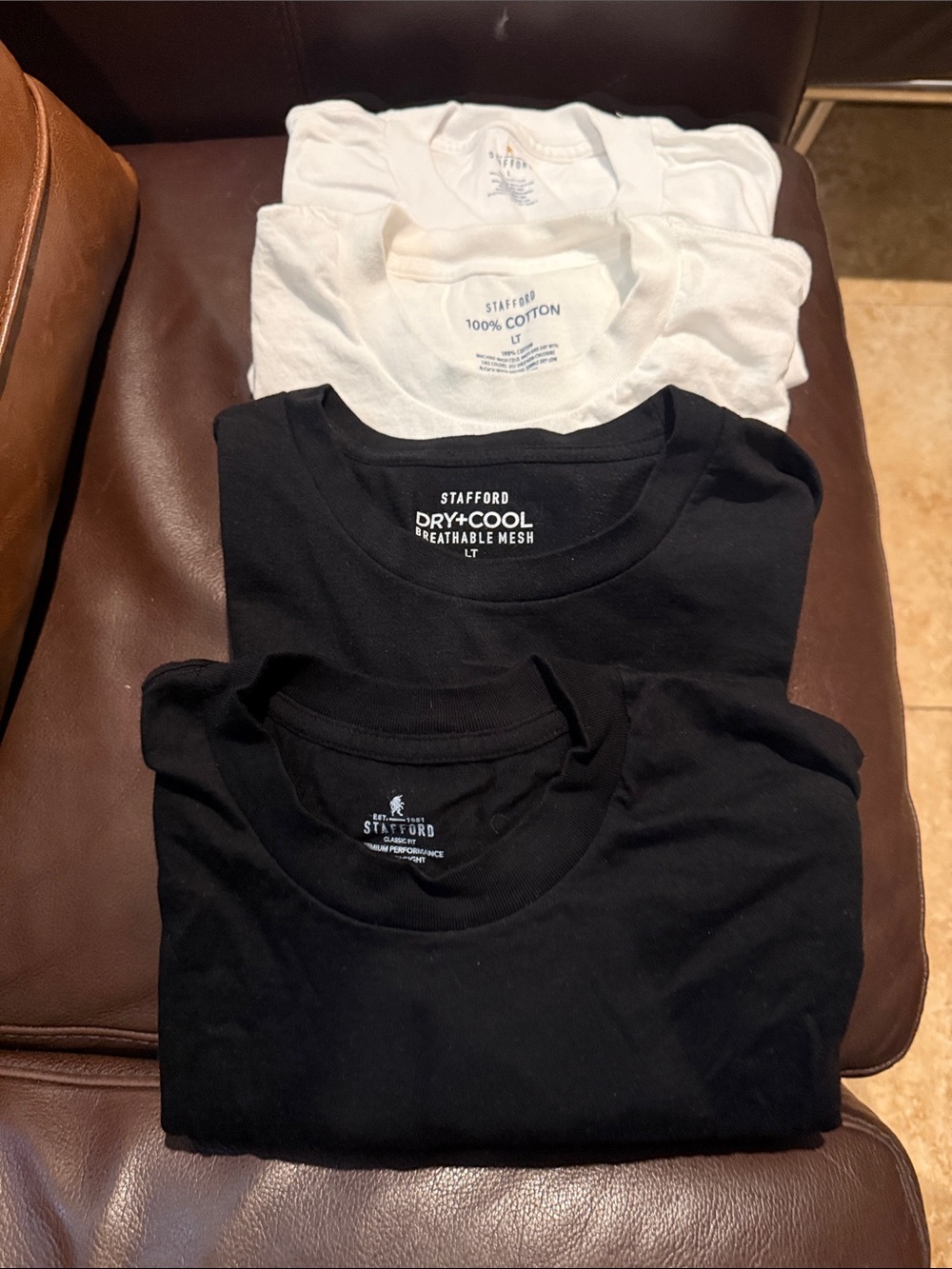 Stafford Black & White Short Sleeve Crew Neck Tees - four piece for $25
